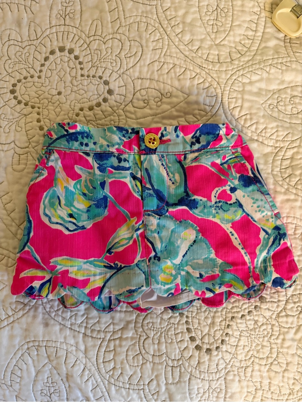 Lilly Pulitzer toddler girls Hot Pink & Teal Floral Skort with Gold Button